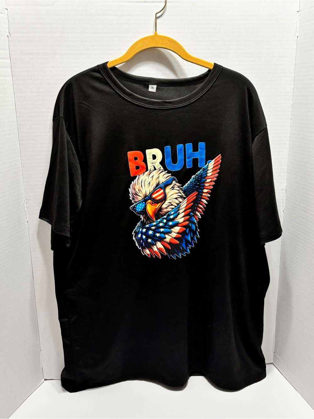 BRUH Graphic Black Men's T-Shirt with Patriotic Eagle Size XL